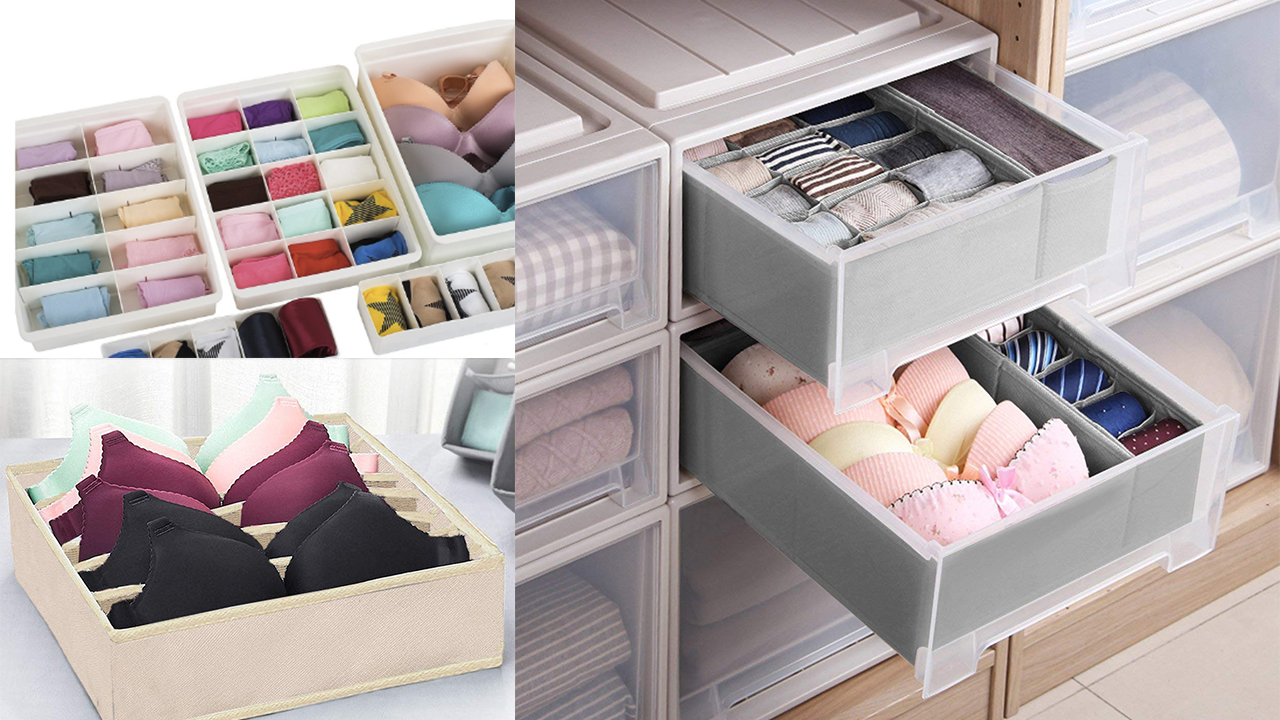 color gris corbatas MINGJING ropa interior 3 piezas Organizador de cajones para ropa interior cajas de almacenamiento plegables para sujetador calcetines 